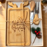 Plateau de service carré en bambou pour fromages et charcuteries avec couverts (couteau et fourchette) – Idéal pour les fêtes de Noël et comme cadeau