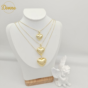 Affascinante grande cuore collana solido superficie liscia amore a forma di ciondolo gioielli a catena per donna uomo - Product Image 1
