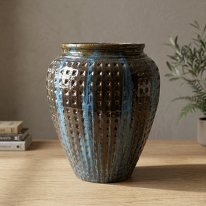 Modern Glazed <b>Ceramic</b> <b>Vase</b> Blue Brown Irregular Pattern Tall Desktop Indoor Flower Pot Planter Daiphonglan CERA-198 - Product Image 2