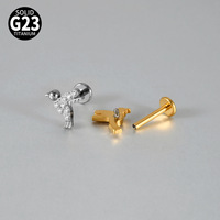 Piercing de mode en titane F136 G23, style décontracté, avec zircon incrusté motif oiseau, barre plate à filetage interne, pour oreille et lèvre