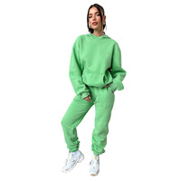 SRML-211333 Setelan Olahraga Wanita Terbaru Warna Solid Berbahan Fleece dengan Hoodie 2 Potong Pakaian Santai Sehari-hari
