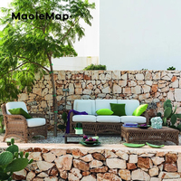 Set Taman furnitur rotan, set teras balkon bambu, Meja restoran dan kursi, sofa santai, kolam renang, kursi santai