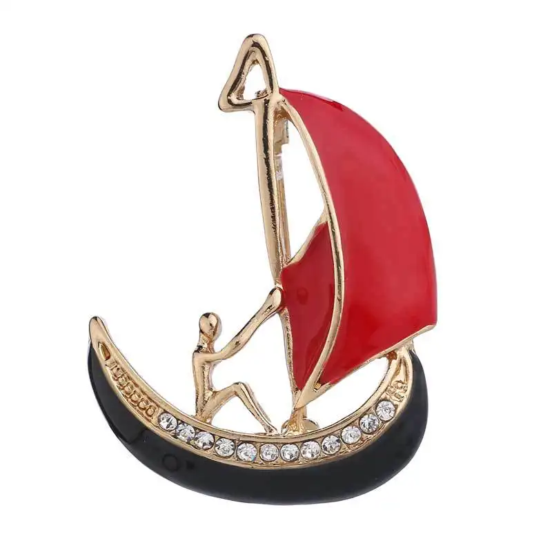 Pin bros perahu layar Enamel berlian imitasi bros jangkar perahu layar untuk Aksesori pelaut pelaut pelaut