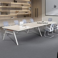 Table de conférence moderne en acier HYZ-206X pour réception de bureau, négociation et formation - 12 personnes avec prise de courant, usage commercial