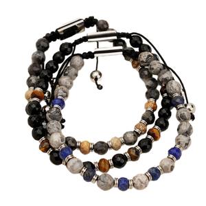 남성용 크로스 보더 새로운 천연석 패싯 청금석 옐로우 타이거 아이 패턴 4mm + 6mm 조절 가능한 팔찌 - Product Image 5