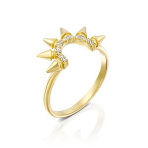 Gemnel Großhandel Schmuck Vergoldeter Messingschmuck Messingschmuckhersteller Zirkon-Schmuck 18k Gold Neuester Sonnen-Spike-Ring - Product Image 3