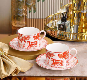 Bone china pomeriggio tazza da tè latte per la colazione tazza di caffè con piatto grigio leopardo doppia tazza piatto regalo - Product Image 2