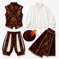 Renaissance Gotische Weste Exquisite Jacquard-Handwerkskunst Komplettes Gold-Samt Rot/Gold/Weiß Herren TV/Film Halloween-Kostüm