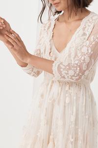 <span class=keywords><strong>Robe</strong></span> Maxi en <span class=keywords><strong>dentelle</strong></span> <span class=keywords><strong>blanche</strong></span> pour femmes, vêtement à manches longues, col v, décontracté, Vintage, printemps, 2020 - Product Image 3