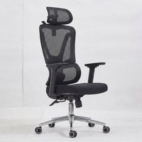 Chaise de bureau ergonomique en maille, dossier haut, pivotante, chaise de direction, appui-tête réglable, support lombaire, base en aluminium