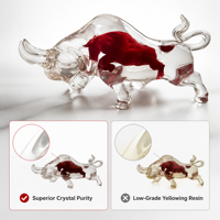 Sculpture de taureau en résine transparente BZY, figurine de taureau rouge de 19,5 cm, décoration de bureau, vente en gros, usine OEM, en vrac