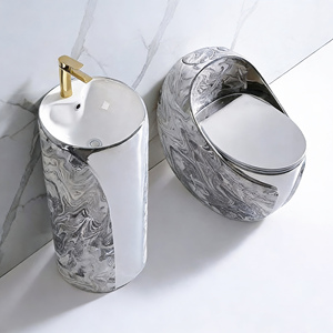 Set <span class=keywords><strong>WC</strong></span> di Lusso in Ceramica con Lavabo a Colonna, Colore Argento, per Bagno - Product Image 2