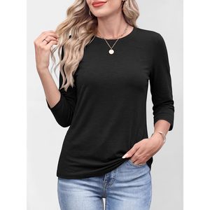 FOXA Haut à manches 3/4 pour femme, col rond, t-shirt basique en tricot doux, anti-rides, décontracté, pour tous les jours, vêtements de printemps et d'été - Product Image 6