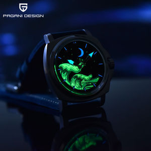 Berjani Men's Mechanical <b>Watch</b> Rose Gold <b>Case</b> Blue Leather Strap Luminous Dial 100m Waterproof PD-YS014 - Product Image 3