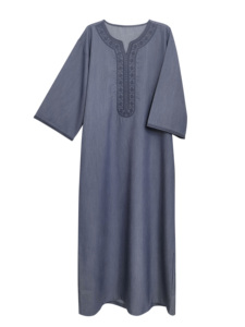 2025 bordado marroquí gris Thobes hombres musulmán bolsillo lateral Thobe tradicional Jibba Abaya ropa de hombre Jalabiya para hombres - Product Image 4