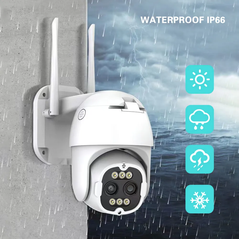 Wifi đôi 4MP 8MP ống kính kép Camera an ninh hai chiều âm thanh SD Thẻ nhớ Khe cắm 8X Zoom kỹ thuật số PTZ máy ảnh ngoài trời icsee Wifi