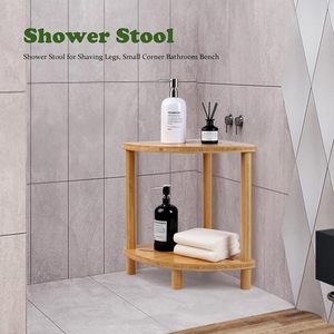 Tabouret de douche en bambou Jinyage Home Furnishings 41x30x39cm, banc d'angle à deux niveaux avec rangement pour salle de bain - Product Image 1
