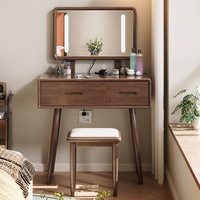 Table de maquillage mobile en bois massif de style nordique avec miroir, armoire de rangement intégrée, design luxueux pour petit appartement