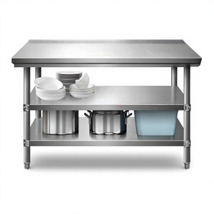 Mesa de Trabajo de Acero Inoxidable, Rectangular, Industrial, para Cocina, con Doble Estante, Profundidad de 24-29.9 Pulgadas, Sin Cajones, Diseño Ecológico - Product Image 2