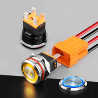 Interruptor de Botón Pulsador Metálico Iluminado LANBOO LB22C de 22mm, 2NO 15A 220VAC, Momentáneo y con Retención, para Montaje en Panel Industrial