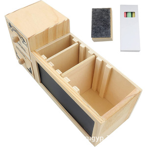 Wooden Desktop <b>Storage</b> <b>Box</b> With <b>Drawers</b> And Chalkboard Office Stationery Organizer Rectangle 23x7x9.5cm Standing Type - Product Image 3