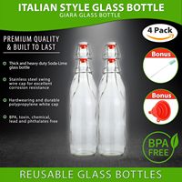 Bouteille en verre à bouchon basculant de 1000 ml pour brassage, avec bouchon, pour boissons, huile, vinaigre, kombucha, eau, soda, kéfir