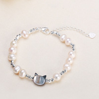 Nouveau Bracelet HECATE en Perles d'Eau Douce Véritables de 6 mm, Motif Chat Incrusté de Coquillages, pour Chatons et Filles, Perles à Forte Lueur, Fait Main
