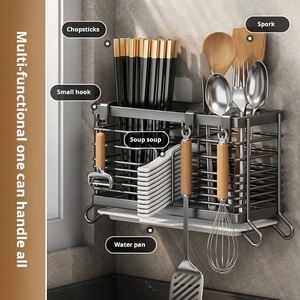 Porte-éponge pour évier de cuisine avec boîte de rangement pour cuillère, en acier au carbone antirouille, support de brosse amovible, plateau d'égouttement automatique - Product Image 5