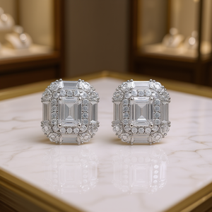 Pendientes de Diamantes en Oro Blanco, Corte Esmeralda, Color D, Naturales, Certificados por GIA, Joyería Clásica para Mujer, para Boda - Product Image 2