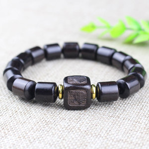 Pulsera de cuentas de madera de sándalo púrpura, 10x12mm, joyería budista tallada geométrica para ceremonias religiosas - Product Image 1