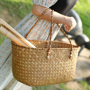 Nouveau panier de courses rétro tressé à la main pour l'été, panier créatif pour la maison, le pique-nique en extérieur et accessoire <span class=keywords><strong>photo</strong></span> - Product Image 6