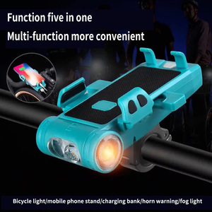 Support de téléphone portable multifonctionnel pour vélo avec feu avant et klaxon, rechargeable, pour équipement cycliste en gros - Product Image 2