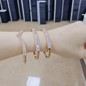 High End 925 Sterling Silver Bangle Bracelets Luxury Korean Full Diamond Micro Inlaid Zircon Rose Gold Bracelet For Women