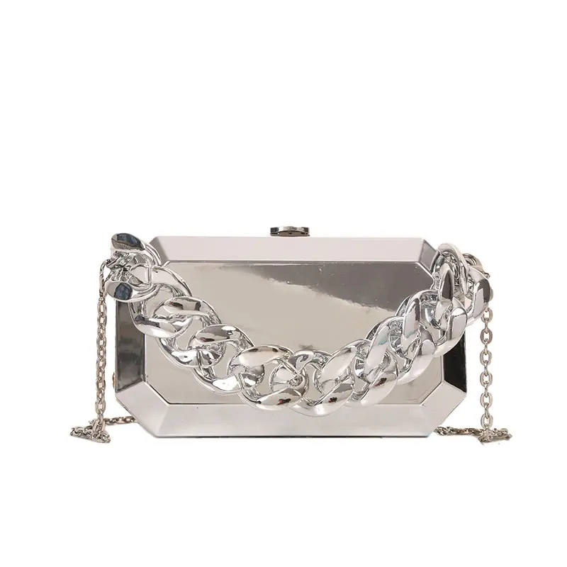 New Fashion Metallic gold silver color shoulder bag women clutch hand bag for ladies chain crossbody purse trendy bags