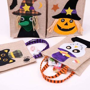 Décorations d'Halloween, sac fourre-tout en toile de jute à motif de citrouille de dessin animé, sac à bonbons pour la fête de la Toussaint, sacs cadeaux pour enfants - Product Image 4
