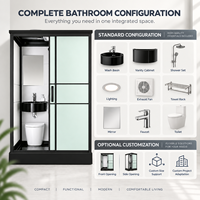 Module de salle de bain modulaire YEETE 120 x 190 cm avec cloison coulissante en verre à cadre noir, vasque, toilettes et douche pour hôtel OEM ODM