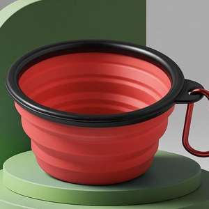 Ciotola Pieghevole in Silicone 13x7.5x5.5 Cm con Moschettone, Contenitore Portatile Riutilizzabile per Cibo e Acqua per Animali - Product Image 1