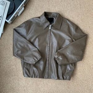Vintage <strong>Brown</strong> Textured <strong>Leather</strong> Fashionable Formal Style Zipper Closure Breathable Cotton Polyester for Autumn <strong>Men</strong> s <strong>Jackets</strong> - Product Image 1