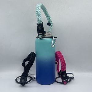 Hydro Flask Water Bottle Rope Nylon Braided Strap With Carabiner For Outdoor Use Black Rose Red Light Blue - Product Image 2