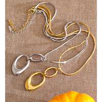 Collier pendentif double anneau en acier inoxydable JINYOU 2554, chaîne serpent en métal, bijoux pour femmes