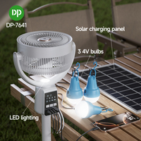 Ventilateur sur Pied Rechargeable à Panneau Solaire avec Lumière LED 7 Pouces, Télécommande et Sortie Multi-fonctions