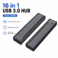 Hub USB 3.0 de 16 Puertos con 16 Interruptores Individuales, Adaptador de Corriente de 12V 7.5A, Carcasa de ABS, en Stock, Garantía de 12 Meses para PC