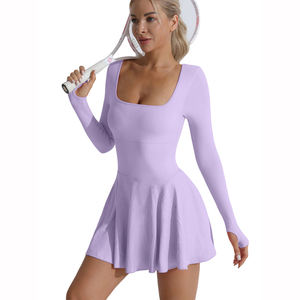 Vestido de Pickleball Feminino Personalizado com Decote Quadrado e Costas Cruzadas, Manga Longa, Shorts Embutidos, Vestido Atlético para Tênis - Product Image 2