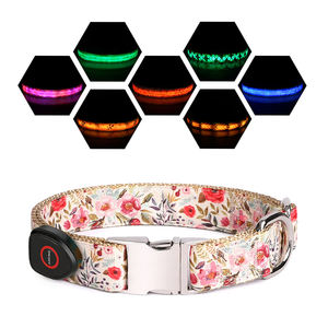 Collar de perro de nailon recargable por USB, luz <span class=keywords><strong>LED</strong></span>, estampado personalizado, correa de perro intermitente luminosa ajustable de lujo que brilla en la oscuridad - Product Image 4