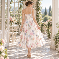 Robe midi personnalisée pour femme, légère, tissée, à imprimé floral, avec coutures style corset, bretelles spaghetti et jupe froncée, pour occasions spéciales
