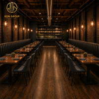 Ensemble de mobilier commercial Ron Group : Table carrée en bois durable, banquette en cuir rembourrée, chaise de restaurant en tissu