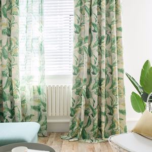 Rideau de fenêtre et voile en coton et bambou à motif de feuilles vertes pour le salon - Product Image 3