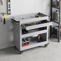 Chariot d'atelier robuste OEM/OBM à 3 niveaux en acier laminé à froid, avec un tiroir et un porte-outils latéral, quatre roues pour garage