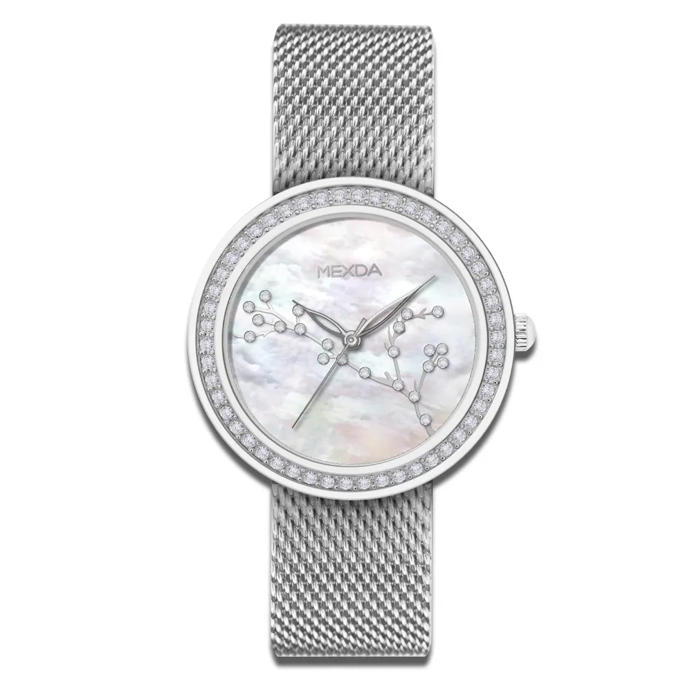 MEXDA Watch for Girls New Design Stainless Steel Case Mesh Band Diamond Ring Watch Charm Fashion Luxury Classic Style Custom Log