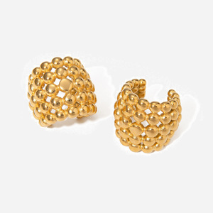 <b>Clip</b>-on Earrings Gold Ball Honeycomb Geometric Design Party Fashion Jewelry - Product Image 1